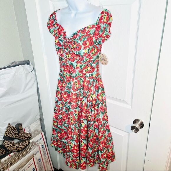 Modcloth Floral Sheen of Spring Fit & Flare Midi Sundress Off Shoulder 6 NWT - Picture 6 of 11